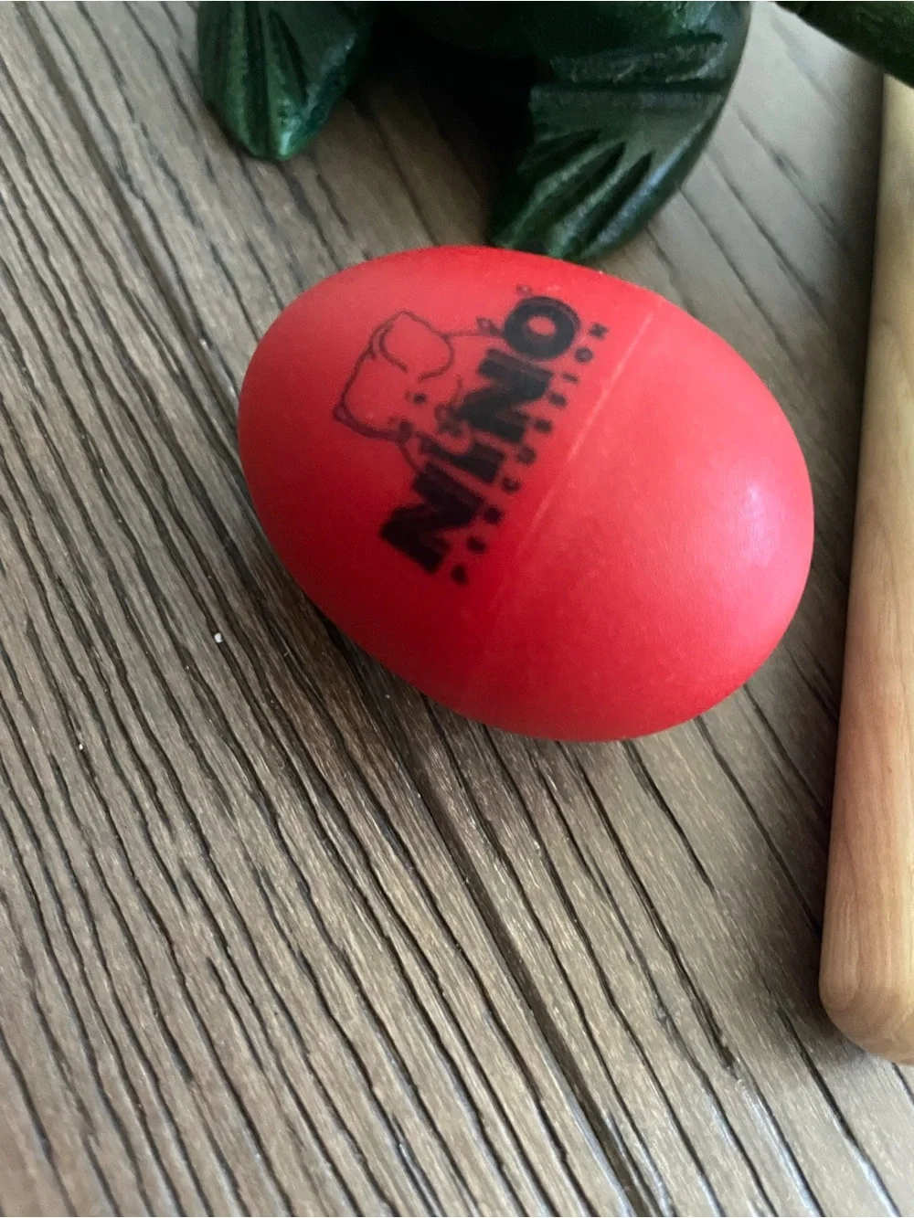 Wooden Frog Guiro Rattle with Red Rhythm Ball and Mallet - Kids Toys